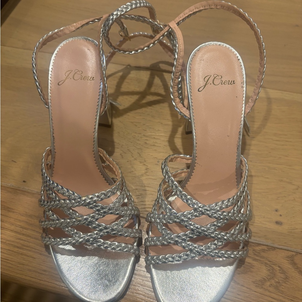 J. Crew Metallic Silver Braided Sandals